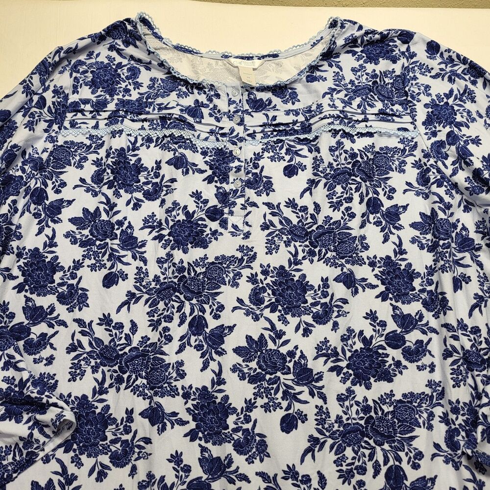 Adonna Women's Cozy Blue Floral Fleece Nightgown - Size 3X 50'' Long